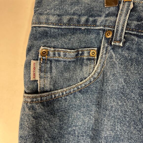 Carhartt Men's Relaxed Fit Tapered Leg Jean 42 x 36 Denim Blue Pockets Workwear - Picture 4 of 8